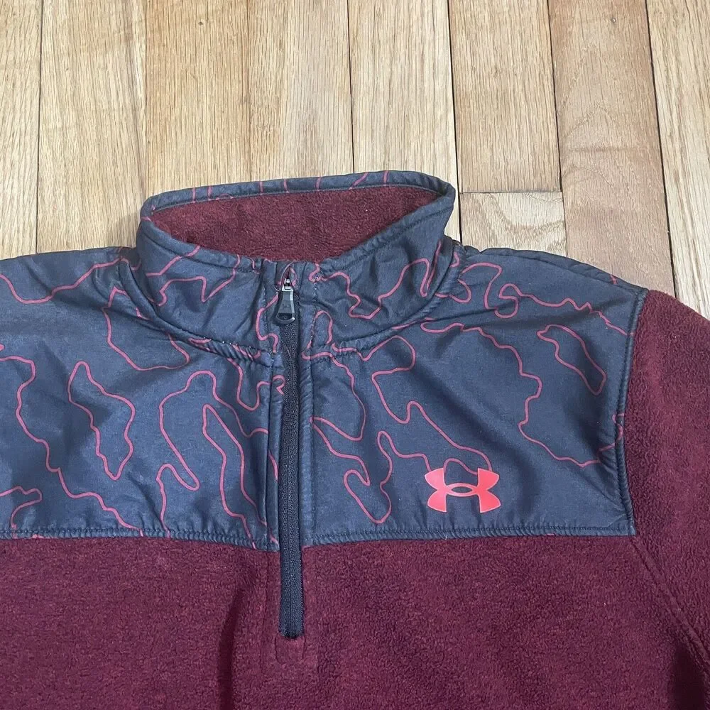 UA‎ UNDER ARMOUR Boys' LS Camo Twist Zip Fleece Top Youth XL Red